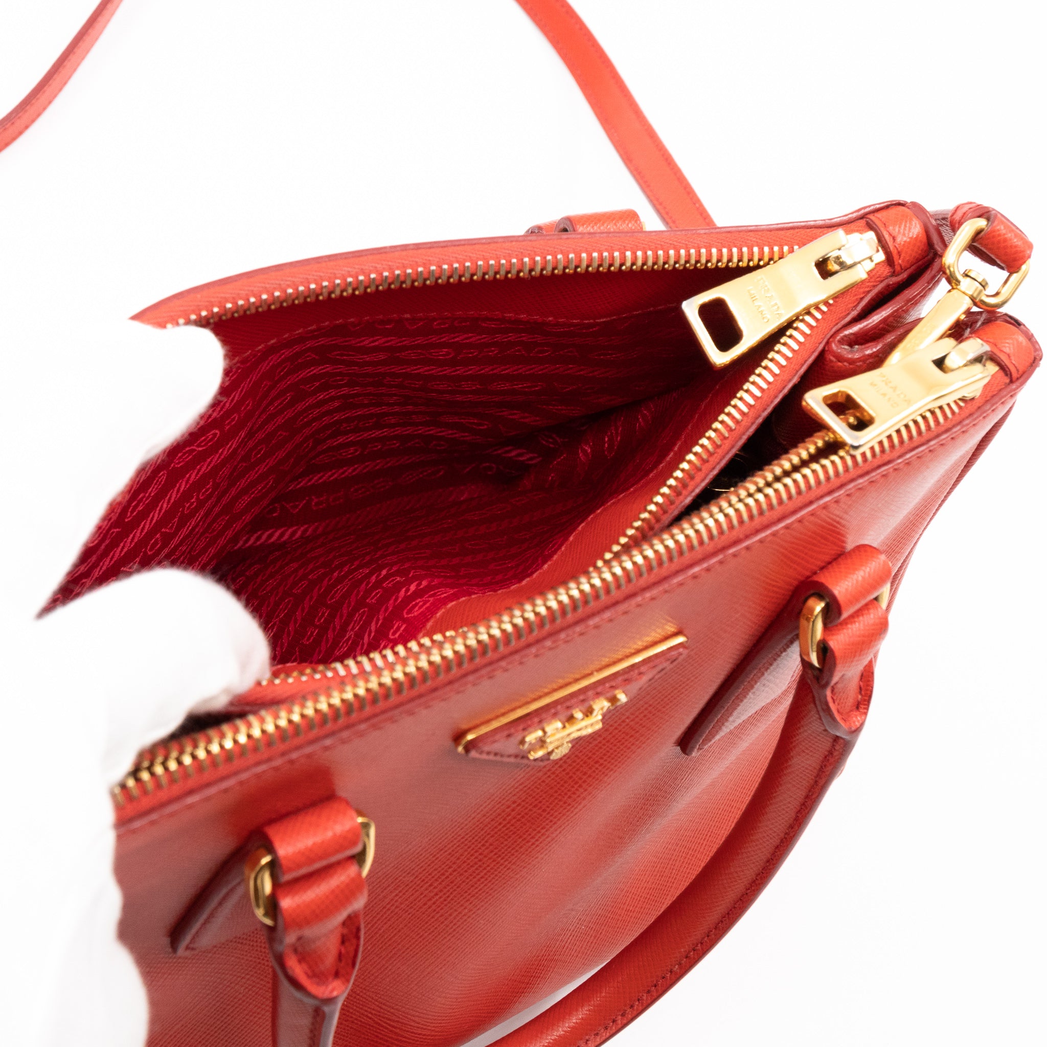 Galleria Small Double Zip Fiery Red Saffiano