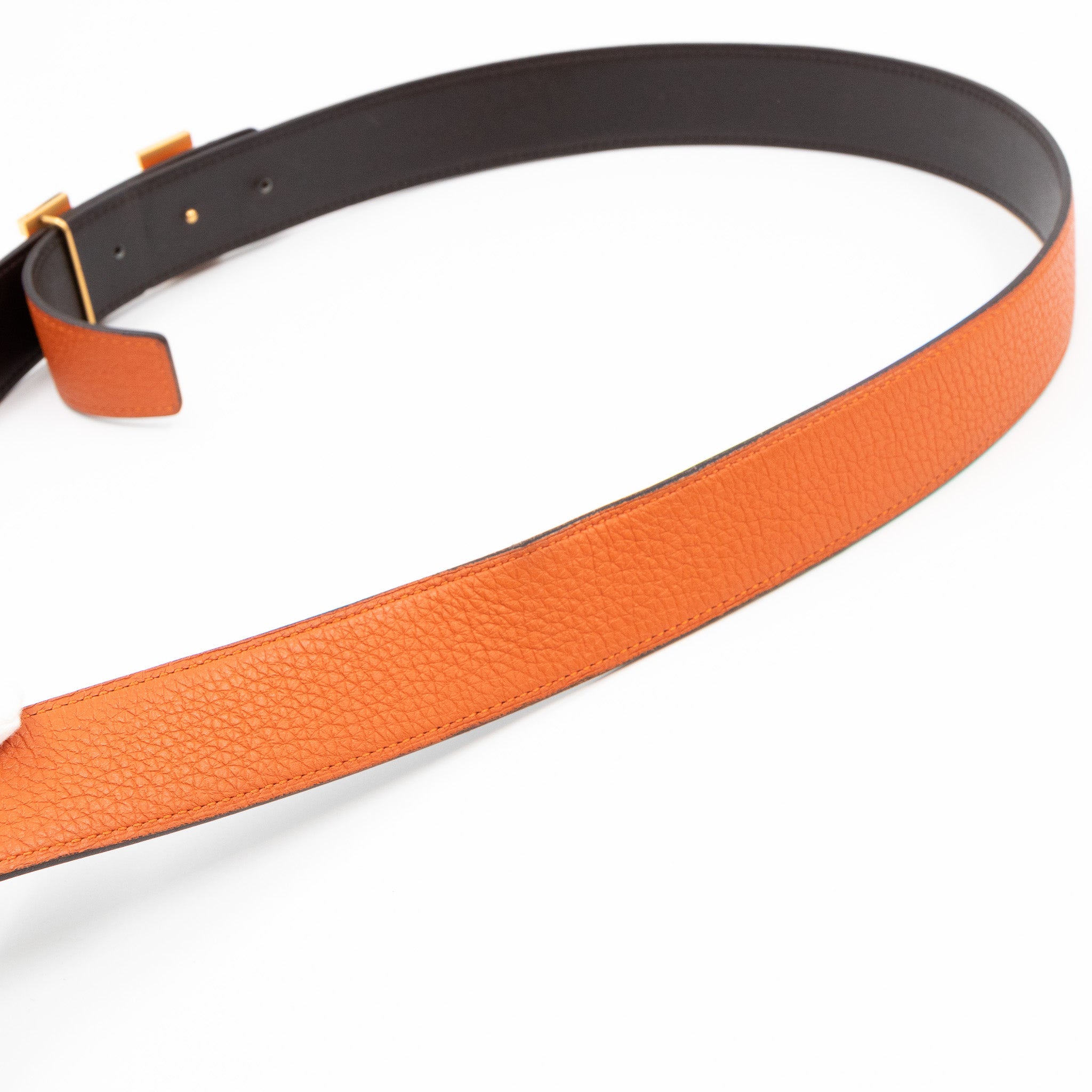 H Buckle Reversible Belt 100 cm Orange & Brown Leather