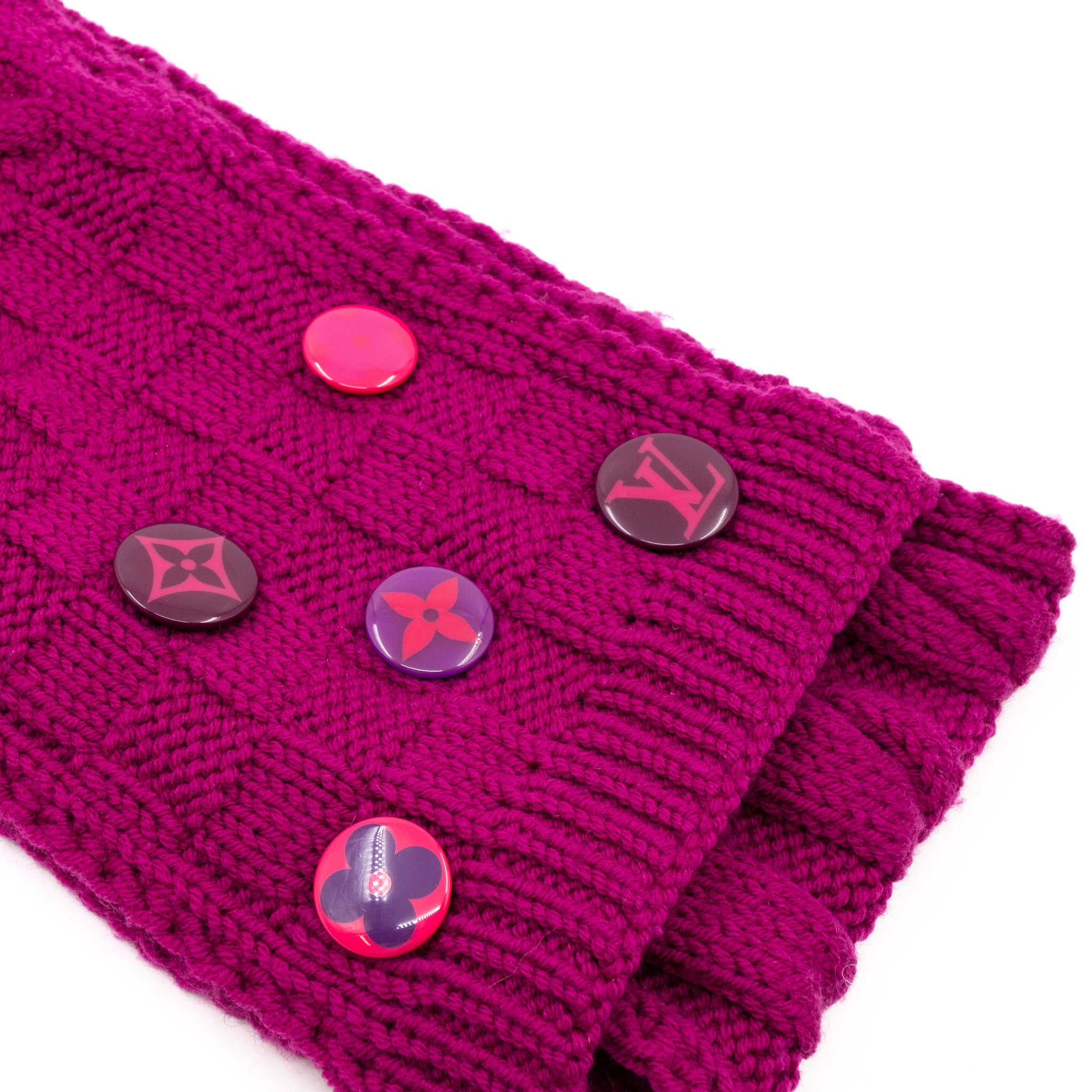 Cable Knit Button Scarf Purple Wool