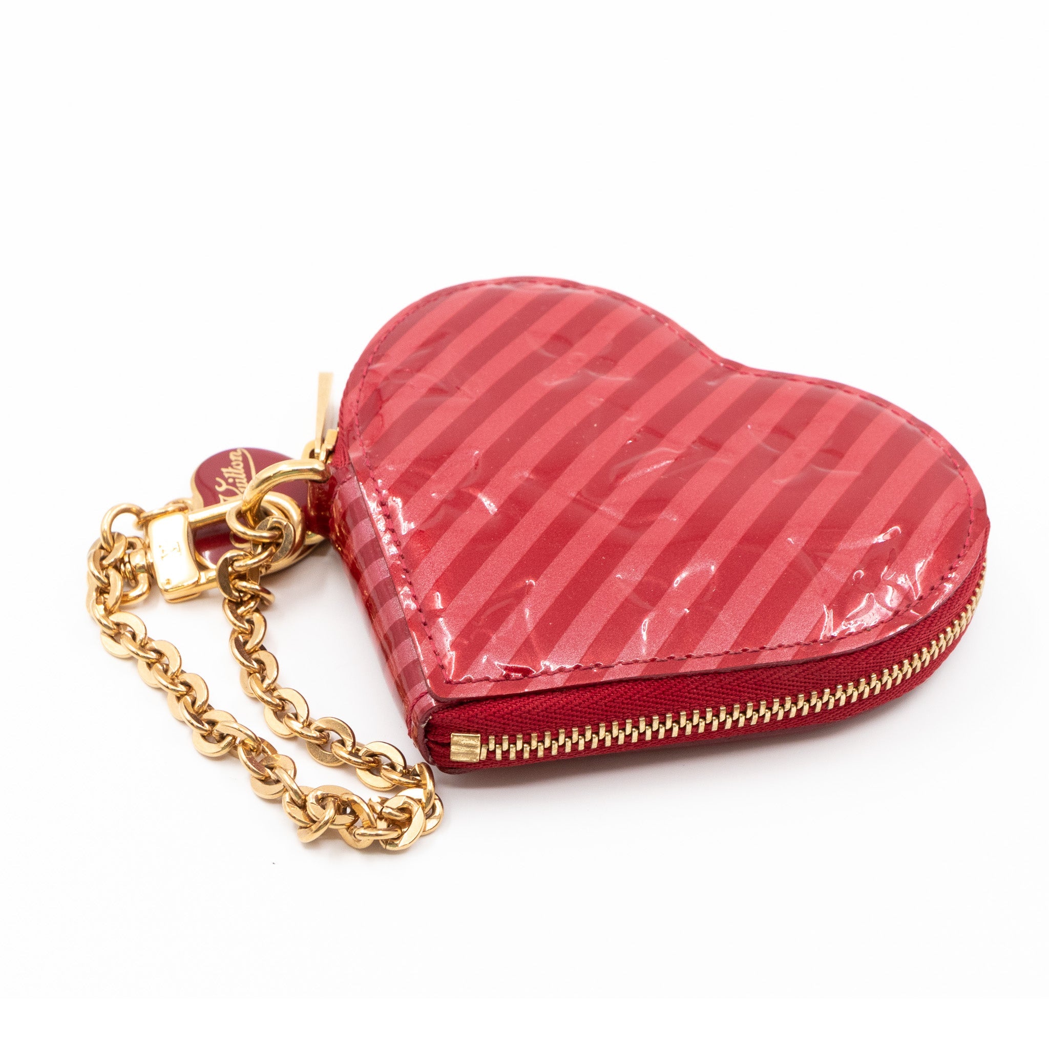 Heart Coin Purse Vernis Pomme D'Amour Rayures