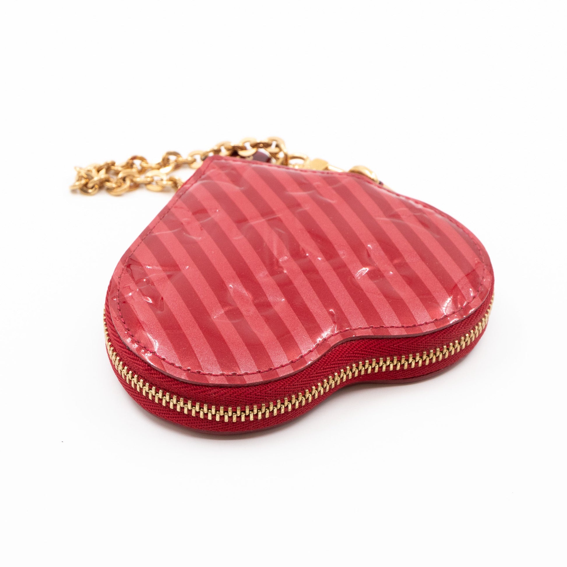 Red Pomme d'Amour Monogram Rayures Vernis Heart Coin Purse