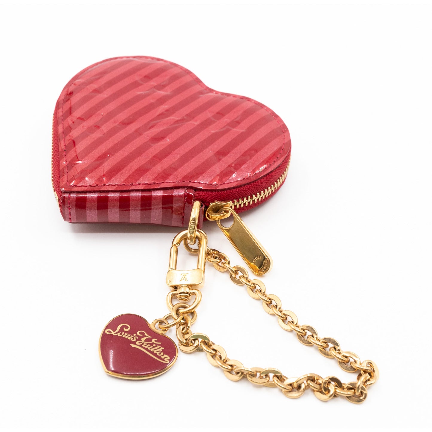 Louis Vuitton Red Pomme d'Amour Monogram Rayures Vernis Heart Coin Purse  QJA09SEARB000