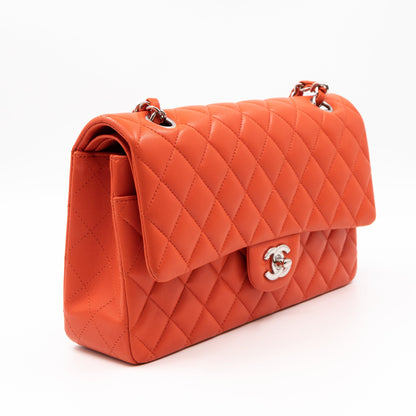 Classic Double Flap Bag Medium Orange Red Leather Silver