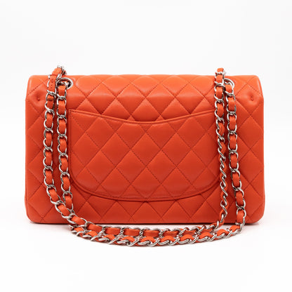 Classic Double Flap Bag Medium Orange Red Leather Silver