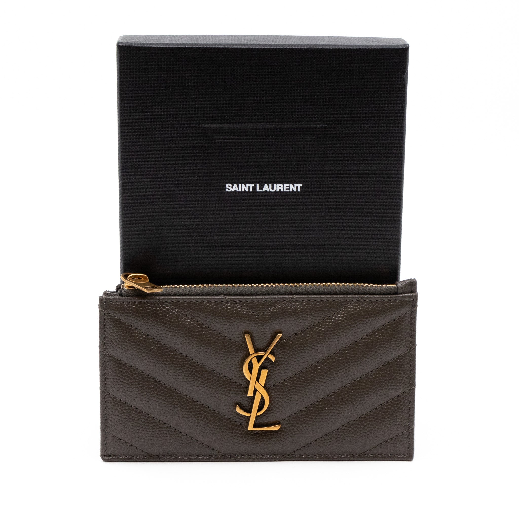 Grey ysl card online holder