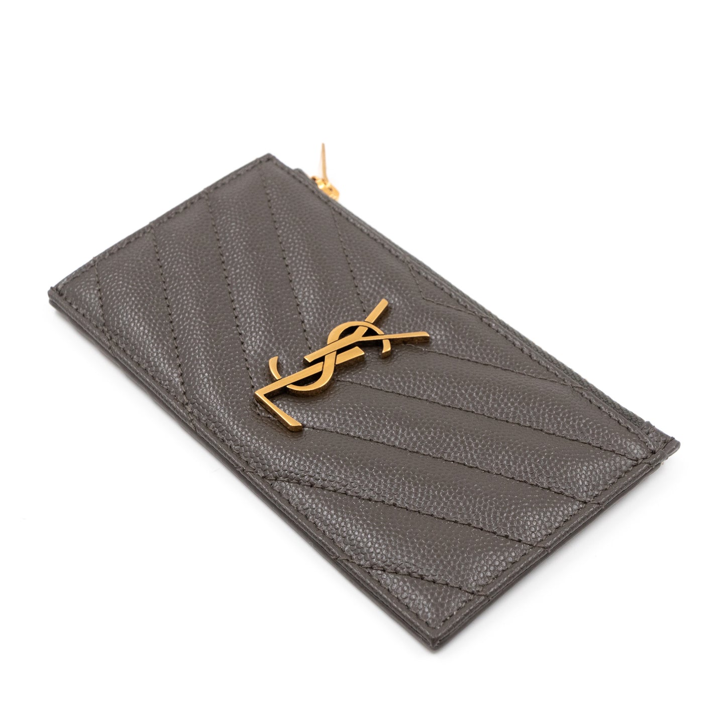 Cassandre Zipped Card Case Pebble Grey Leather