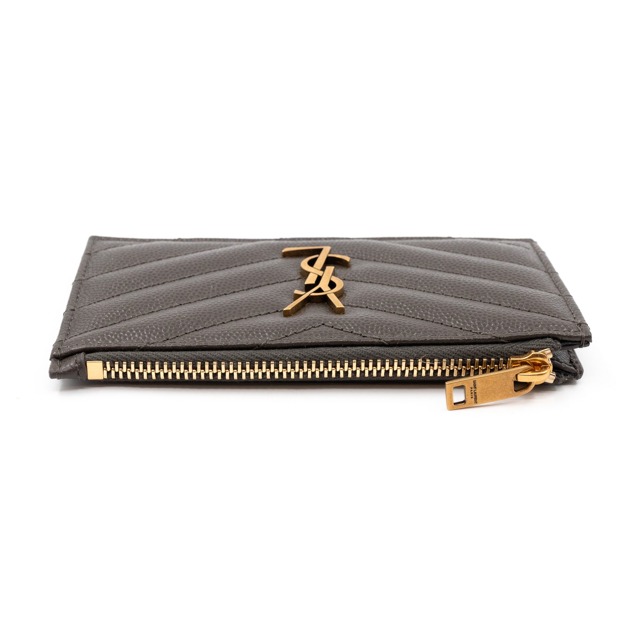 Saint laurent pebbled discount leather zip card case