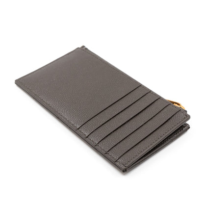 Cassandre Zipped Card Case Pebble Grey Leather