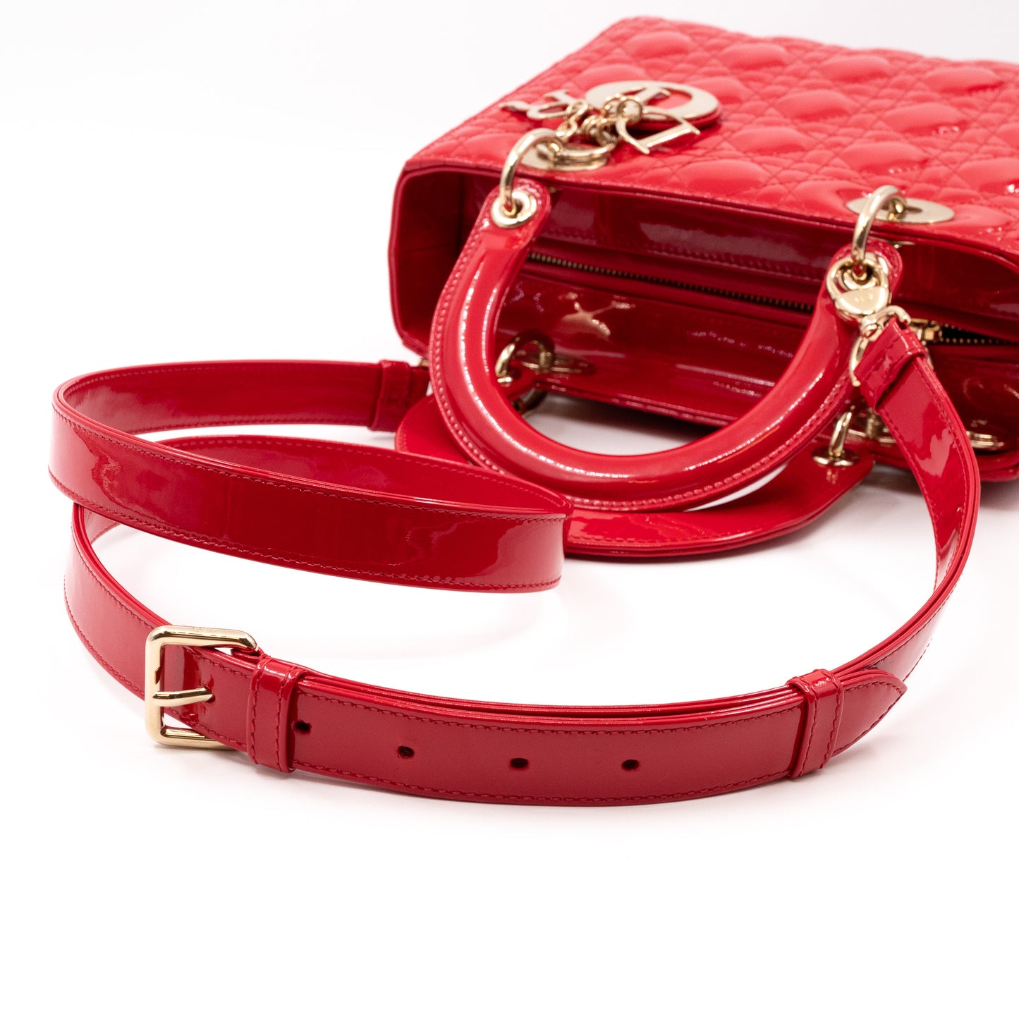 Lady Dior Medium Red Patent Leather