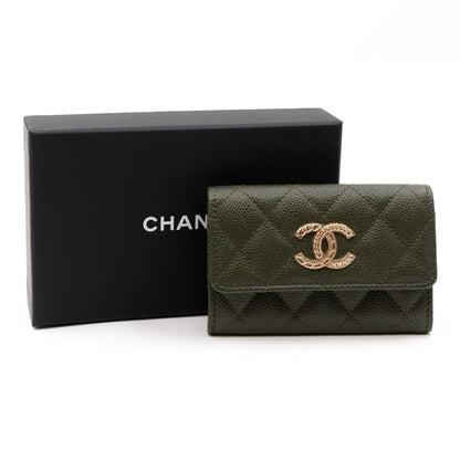 CC Engraved Flap Card Case Green Caviar