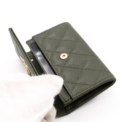 CC Engraved Flap Card Case Green Caviar