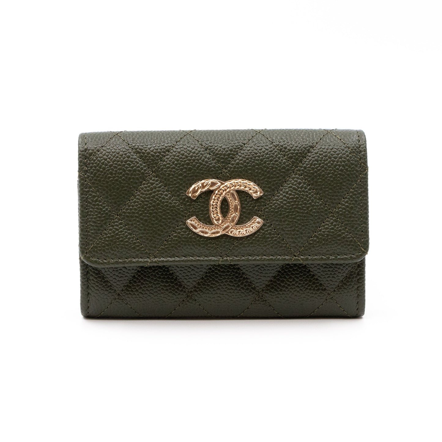 CC Engraved Flap Card Case Green Caviar