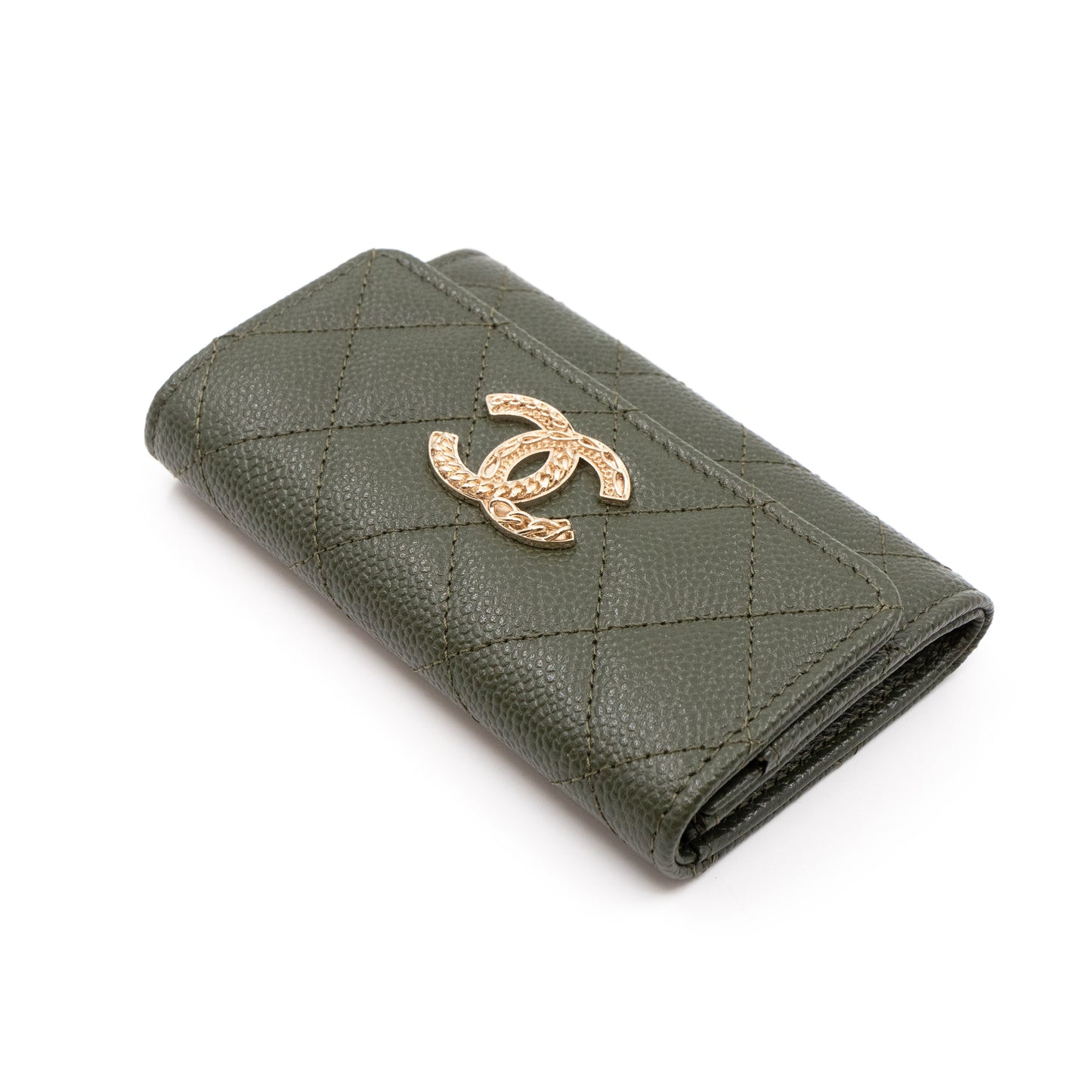 CC Engraved Flap Card Case Green Caviar