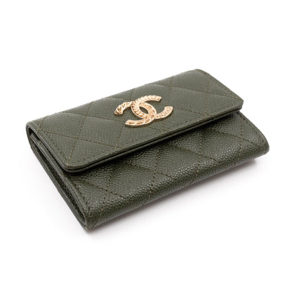 CC Engraved Flap Card Case Green Caviar