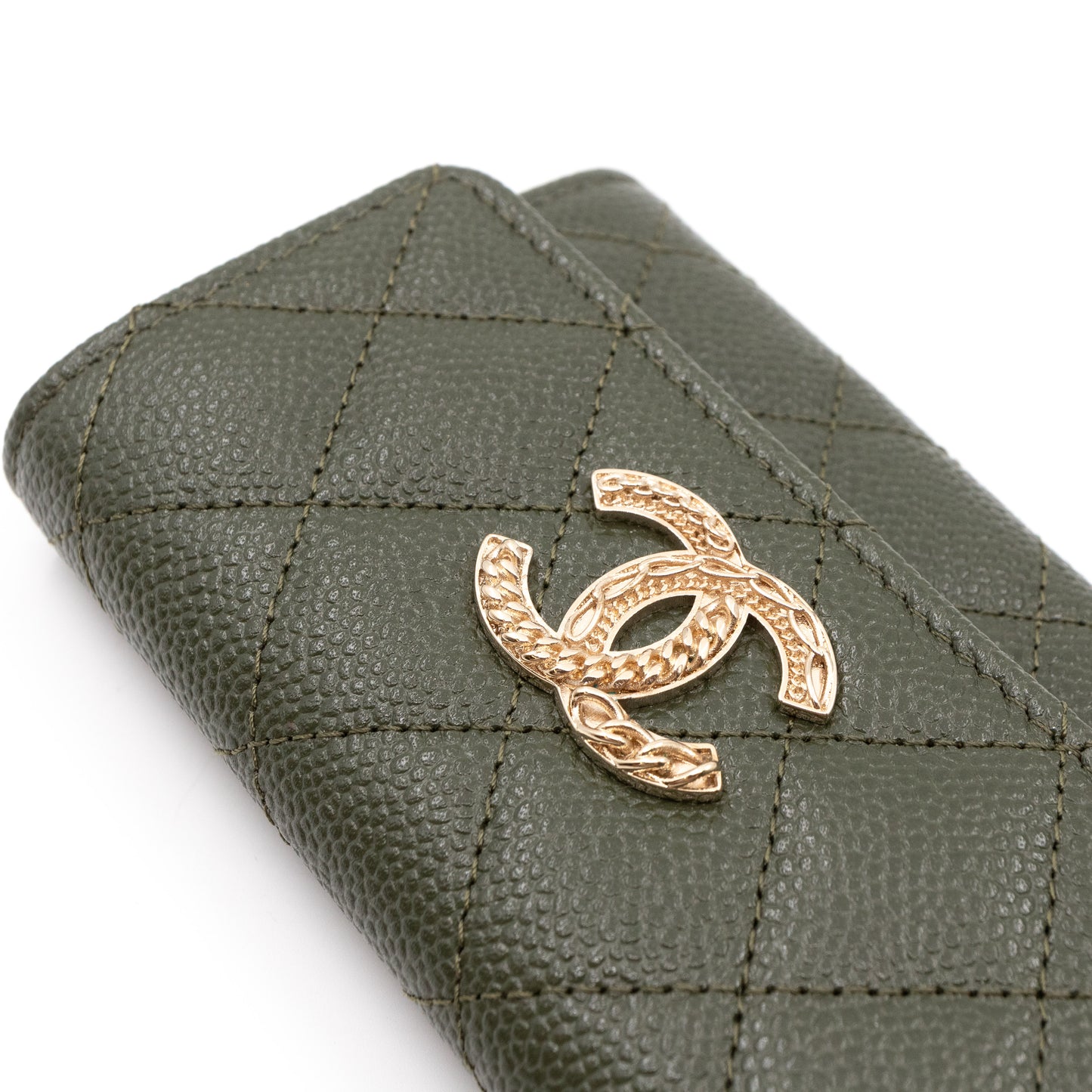 CC Engraved Flap Card Case Green Caviar