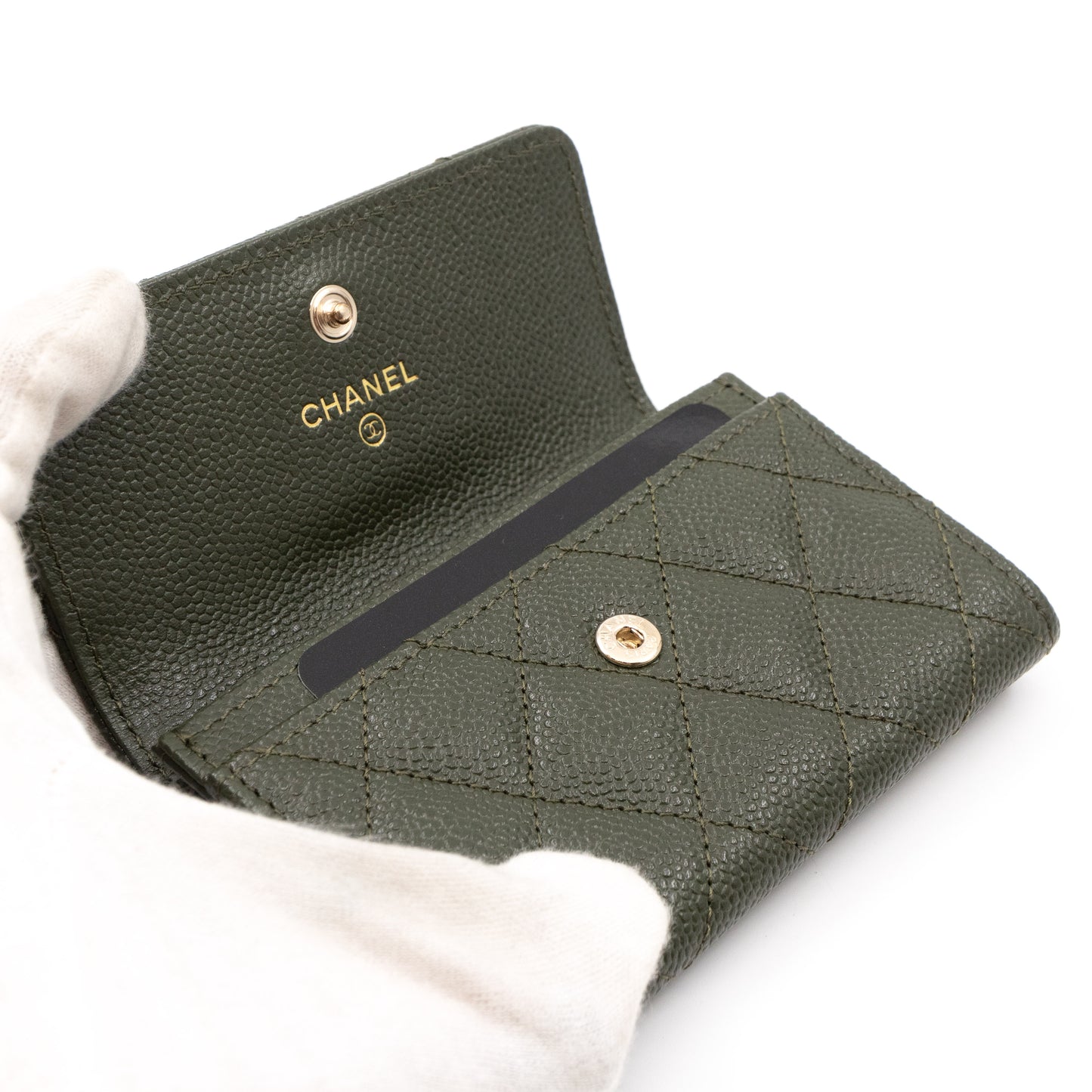 CC Engraved Flap Card Case Green Caviar