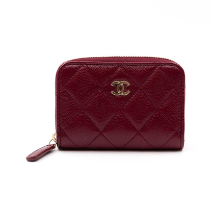 Zipped Coin Purse Burgundy Caviar Gold