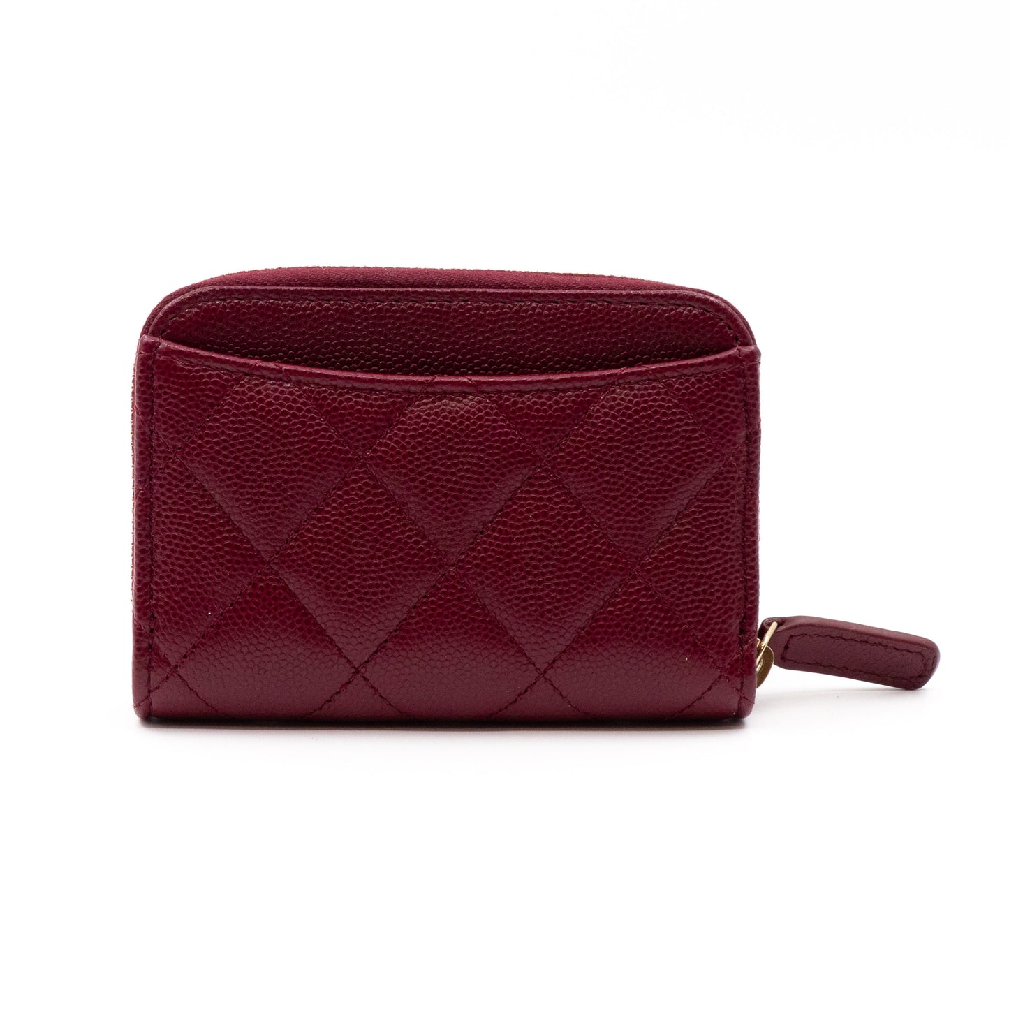 Zipped Coin Purse Burgundy Caviar Gold