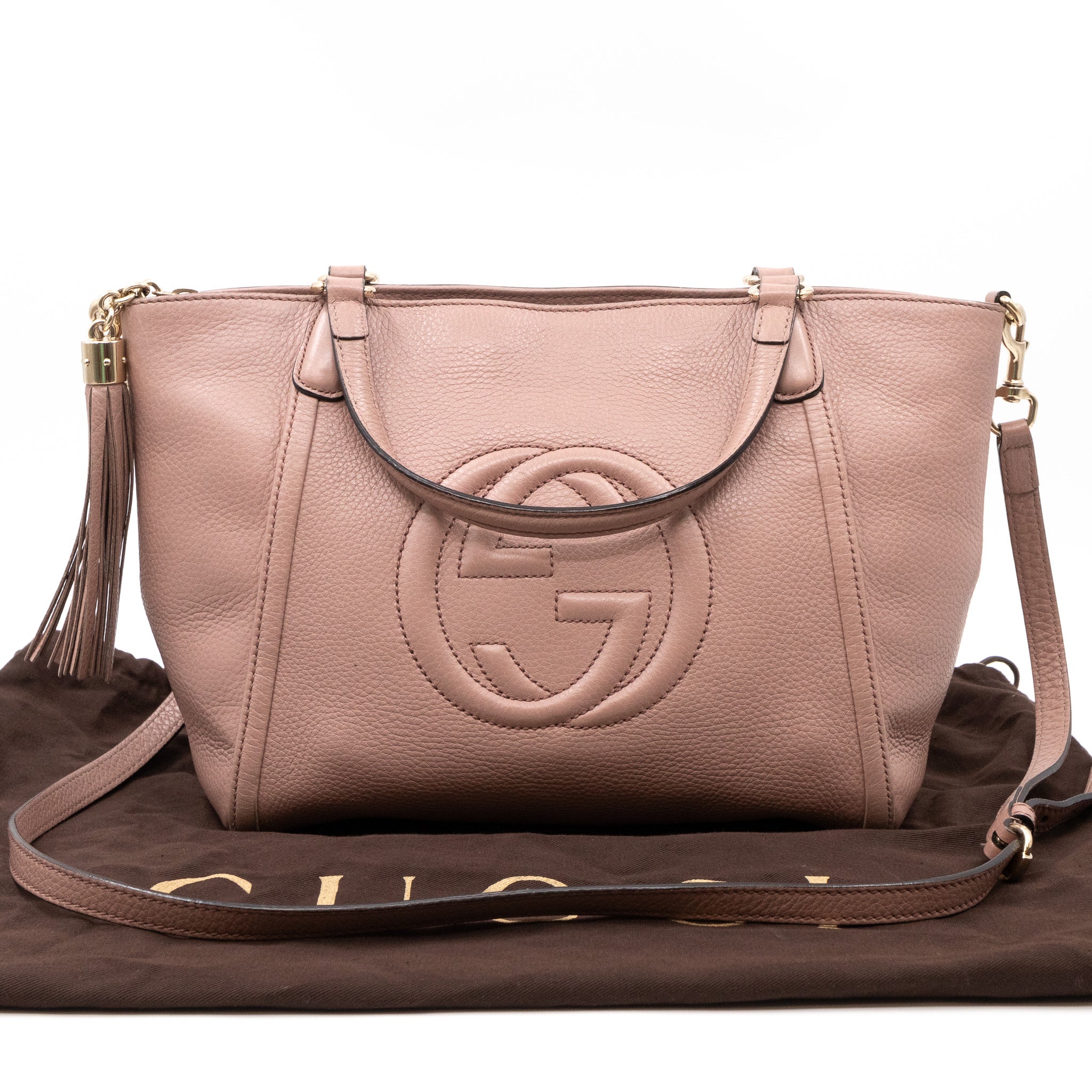 Soho Two Way Shoulder Bag Rose Beige Leather