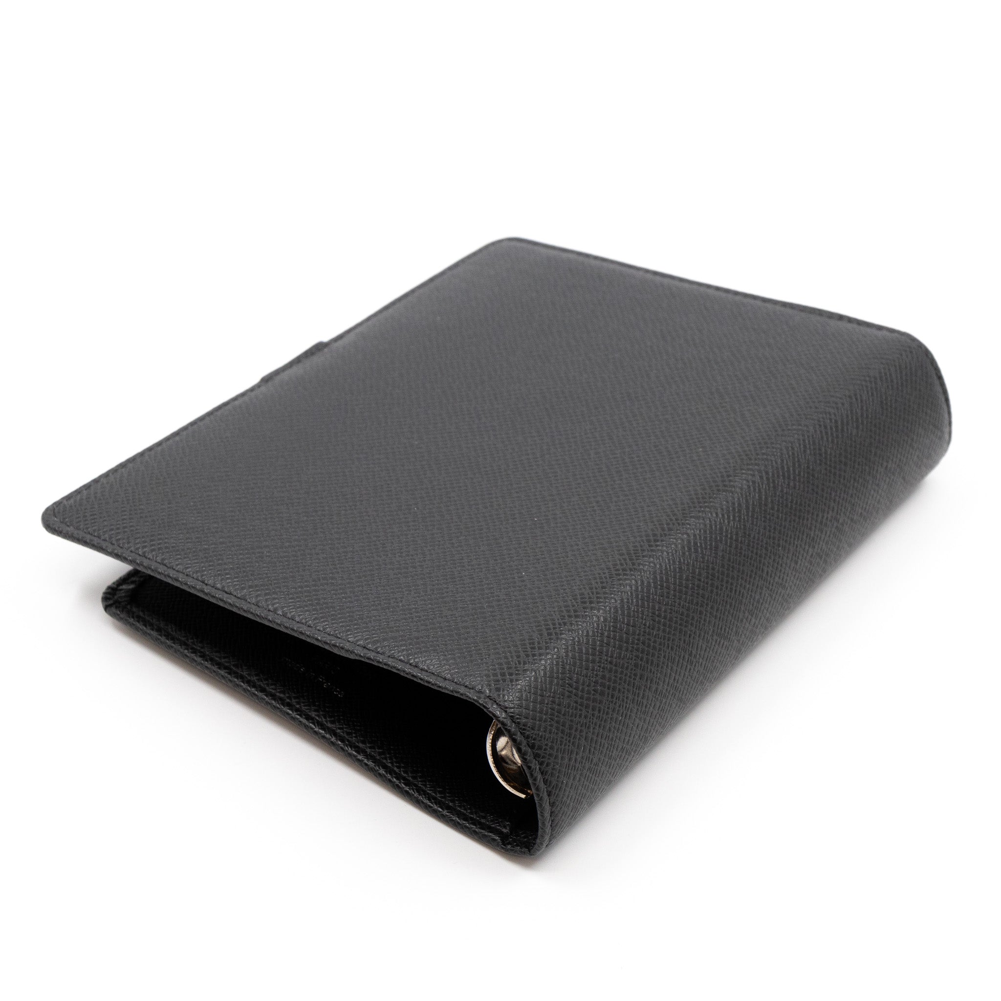 Medium Ring Agenda Cover Taiga Leather Black