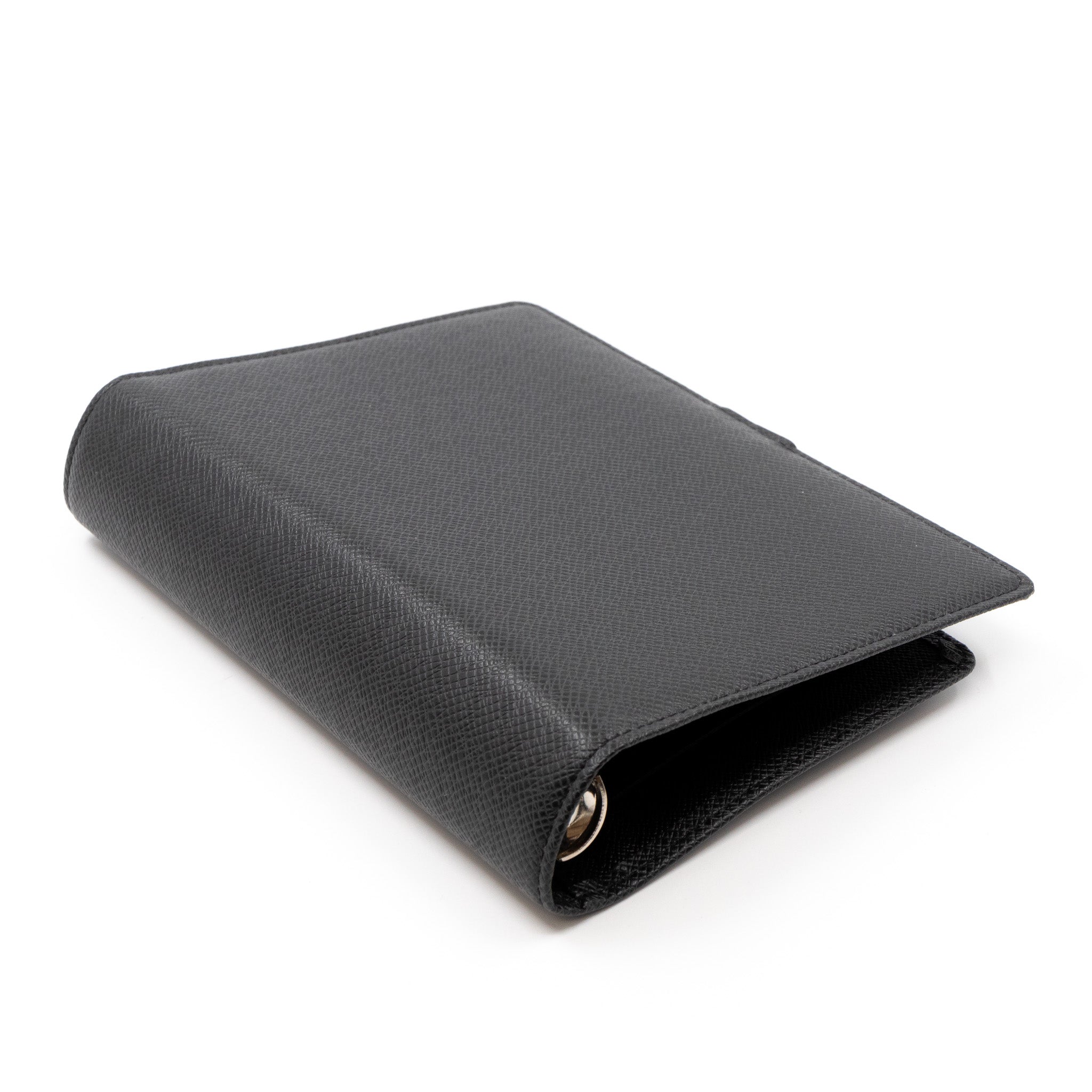 Medium Ring Agenda Cover Taiga Leather Black