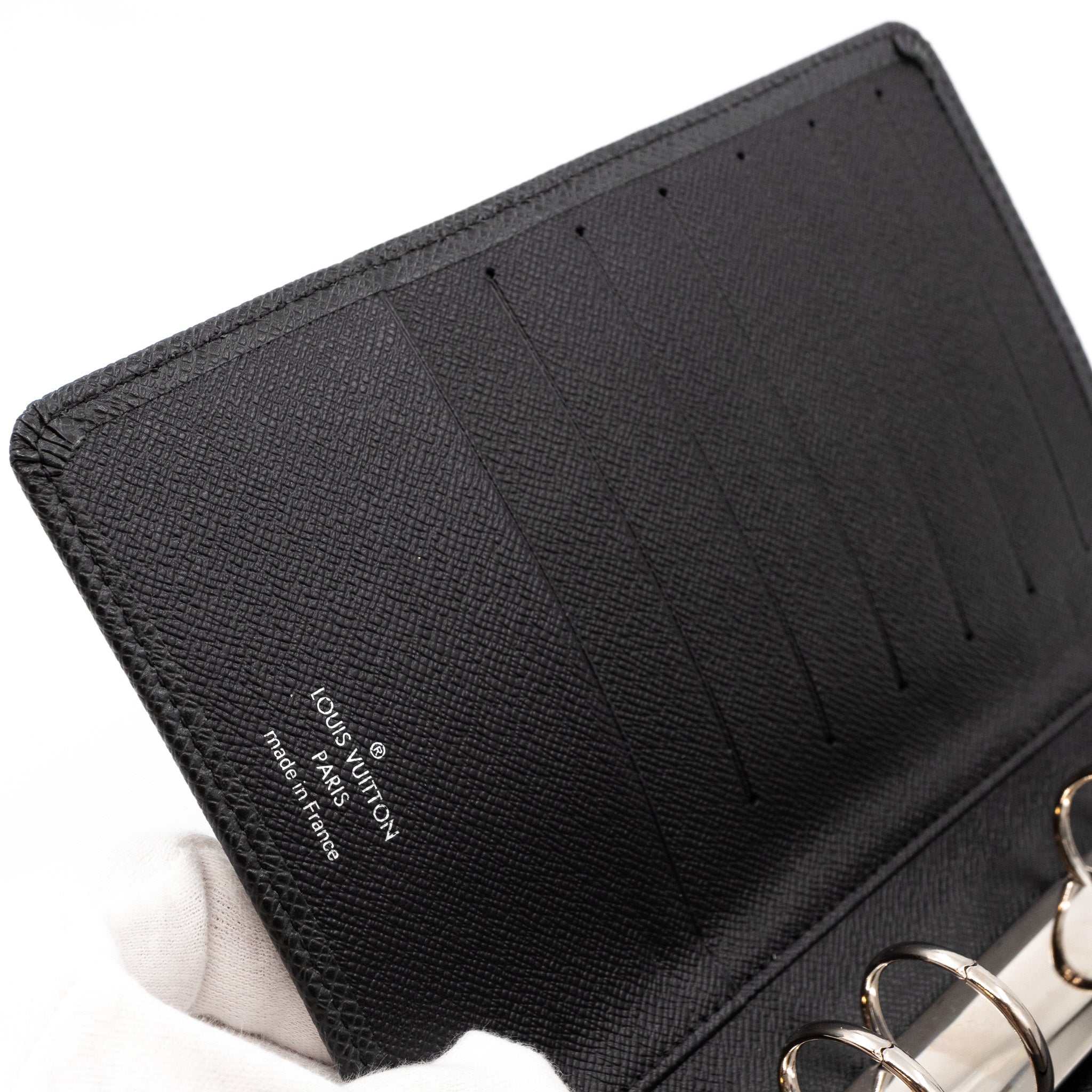 Medium Ring Agenda Cover Taiga Leather Black