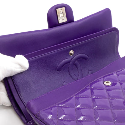 Classic Double Flap Bag Medium Purple Patent Leather Silver