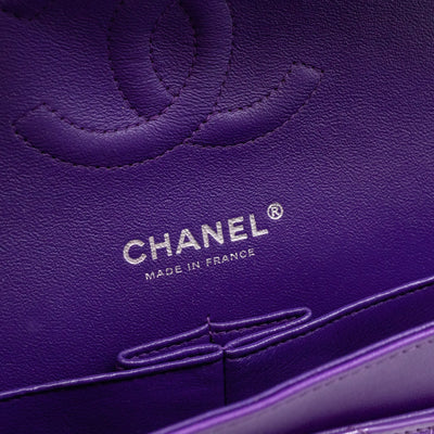 Classic Double Flap Bag Medium Purple Patent Leather Silver