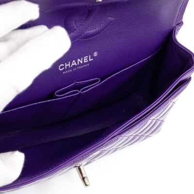 Classic Double Flap Bag Medium Purple Patent Leather Silver