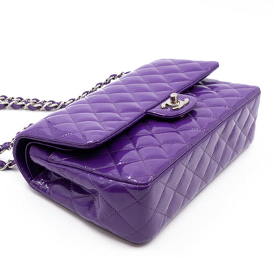 Classic Double Flap Bag Medium Purple Patent Leather Silver