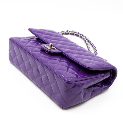 Classic Double Flap Bag Medium Purple Patent Leather Silver