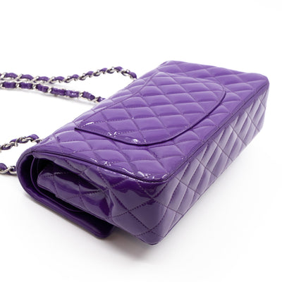 Classic Double Flap Bag Medium Purple Patent Leather Silver