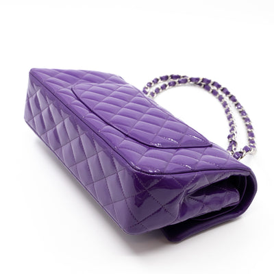 Classic Double Flap Bag Medium Purple Patent Leather Silver