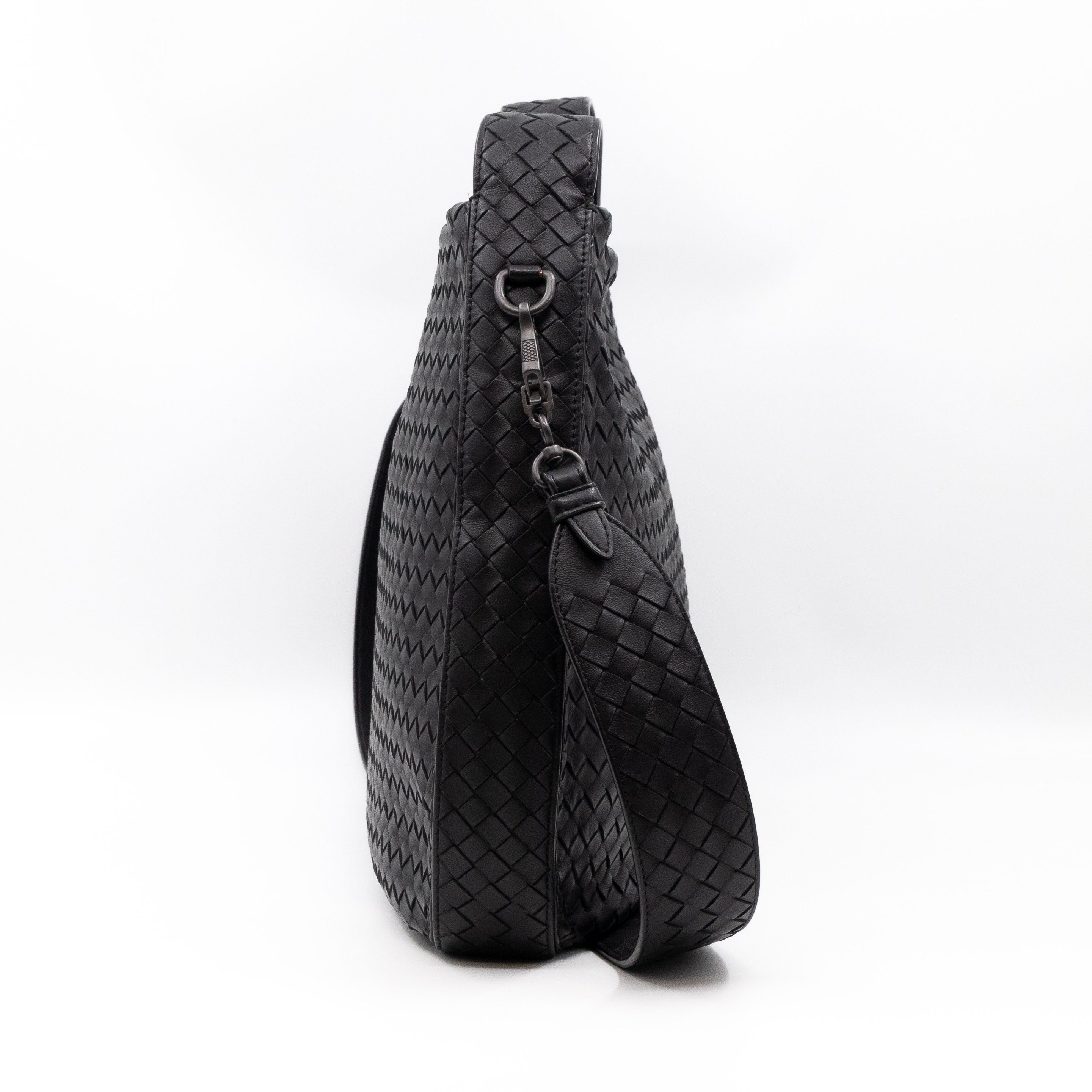 Large City Messenger Intrecciato Black Leather