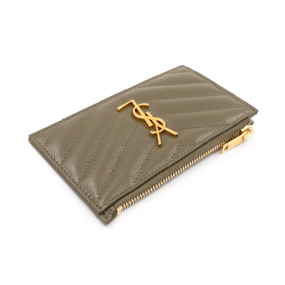 Cassandre Zipped Card Case Khaki Leather