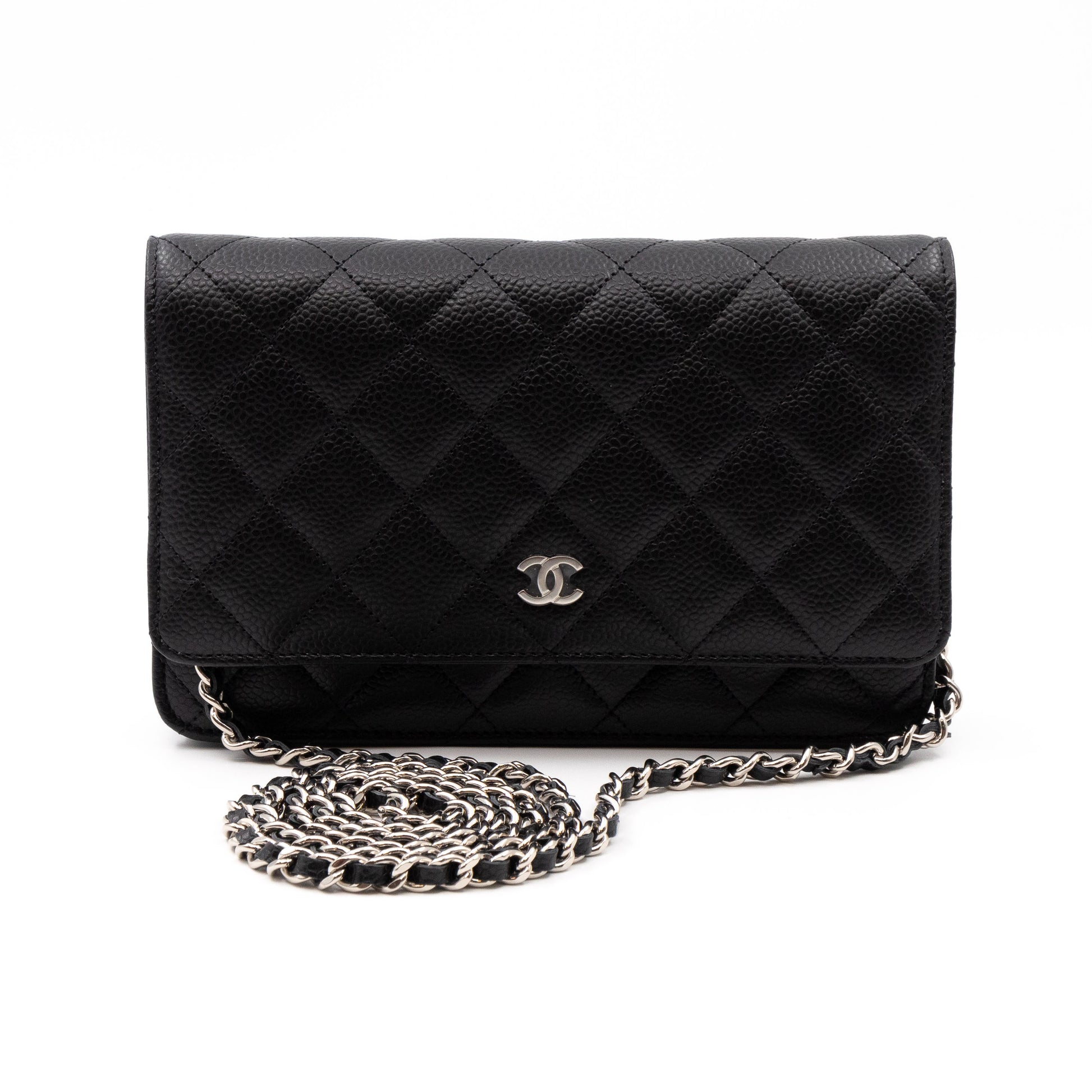 Chanel – Chanel Classic Wallet On Chain Black Caviar Leather Silver HW CC  WOC – Queen Station