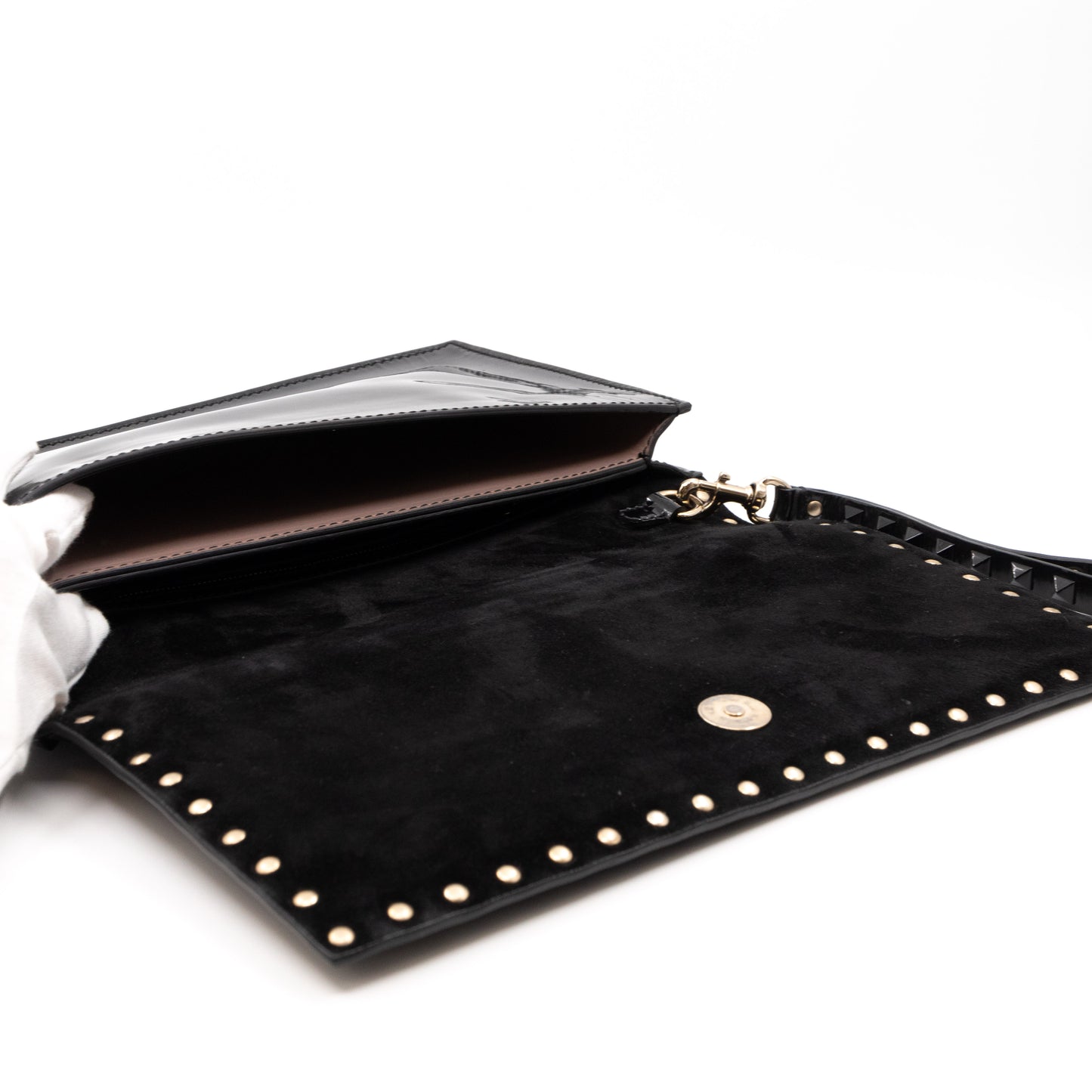 Rockstud Flap Clutch Black Patent Leather