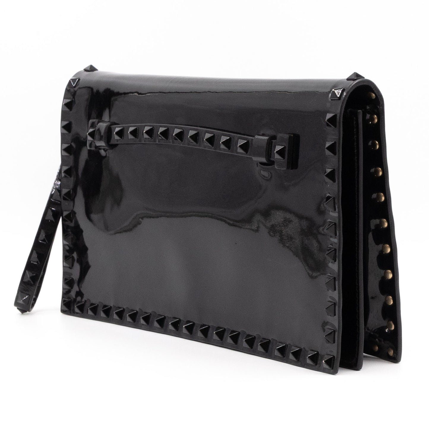 Rockstud Flap Clutch Black Patent Leather