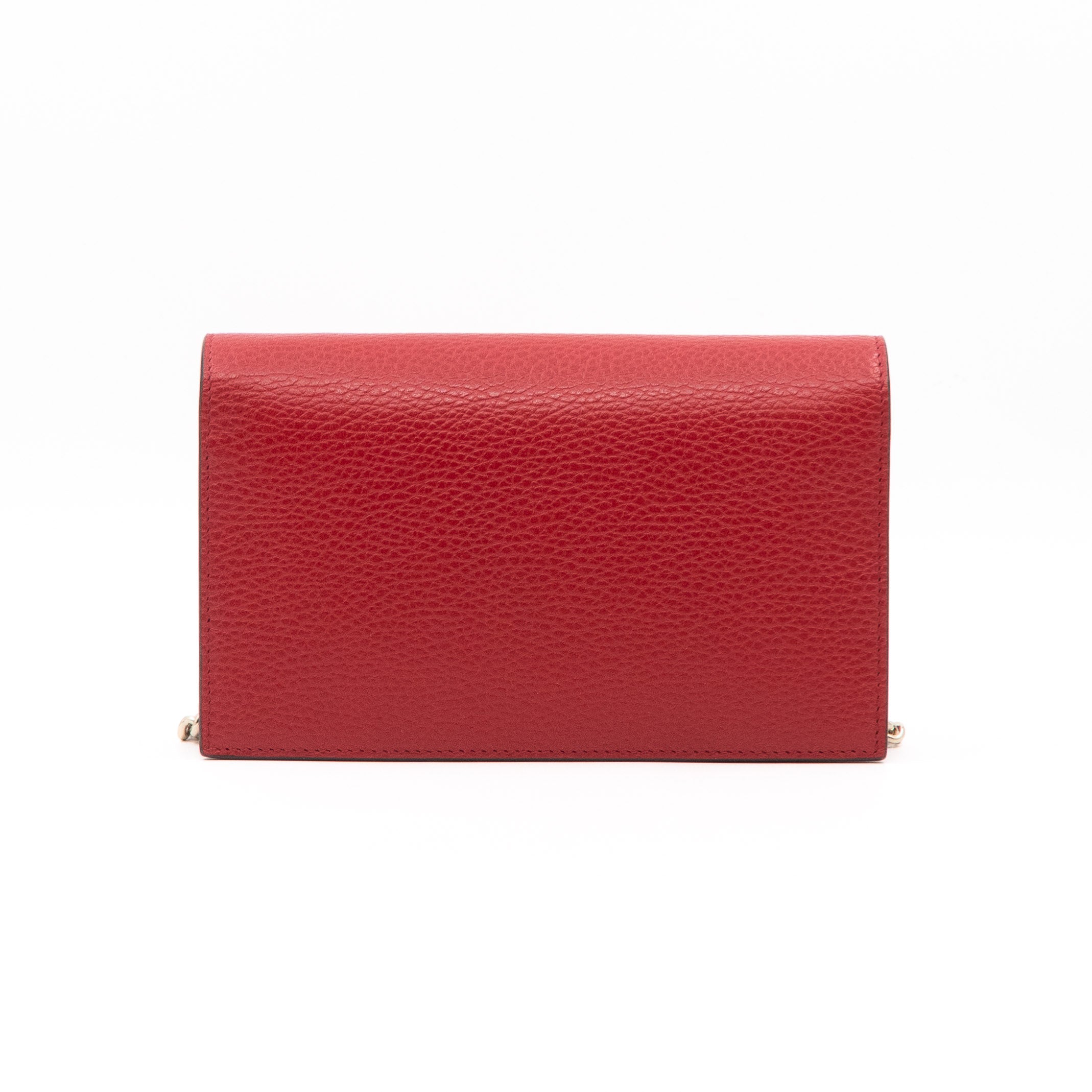 Interlocking GG Chain Wallet Red Leather