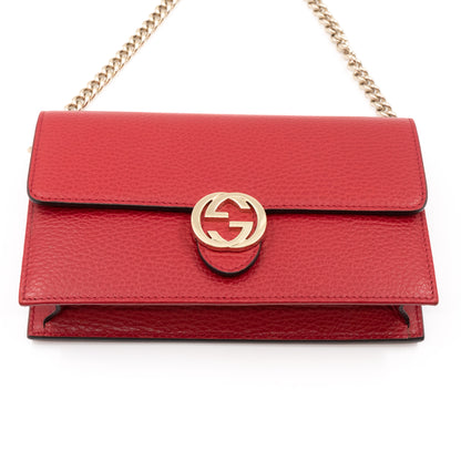Interlocking GG Chain Wallet Red Leather
