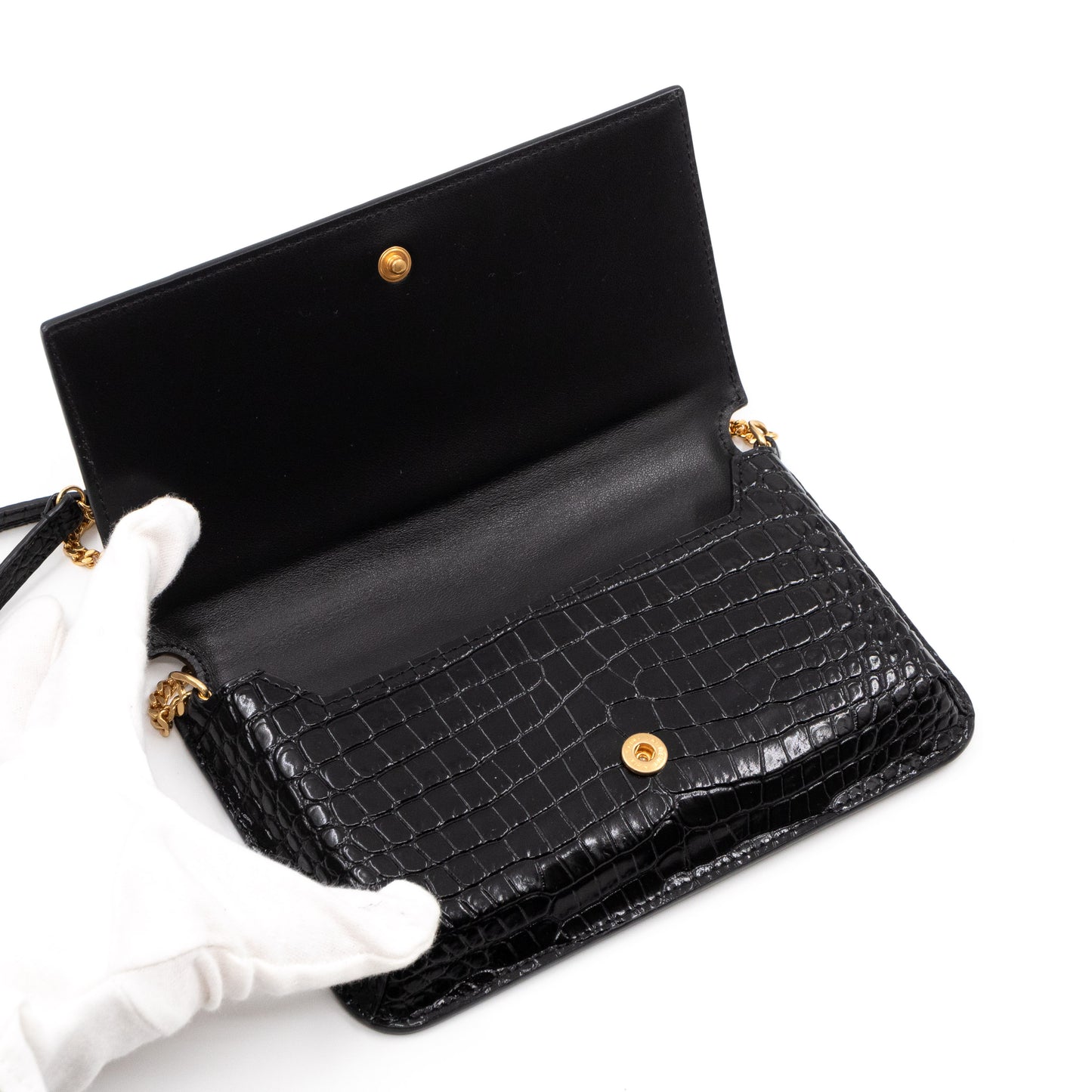 Wallet on Chain Phone Holder Black Leather