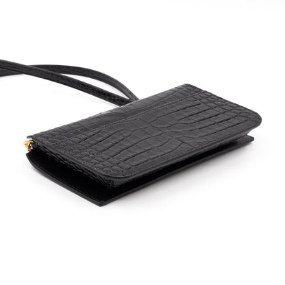 Wallet on Chain Phone Holder Black Leather