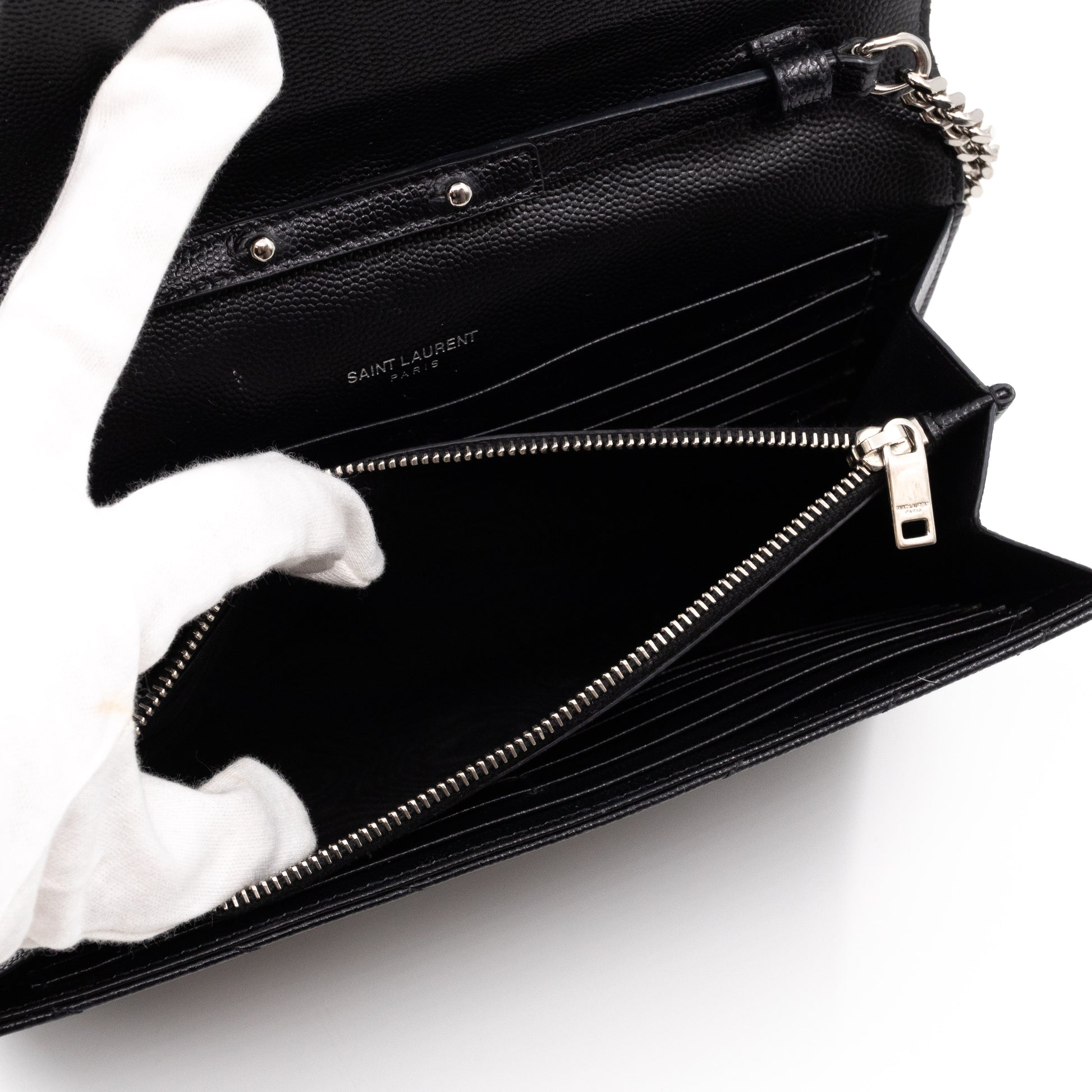 Cassandre Matelasse Envelope Leather Wallet On Chain in White