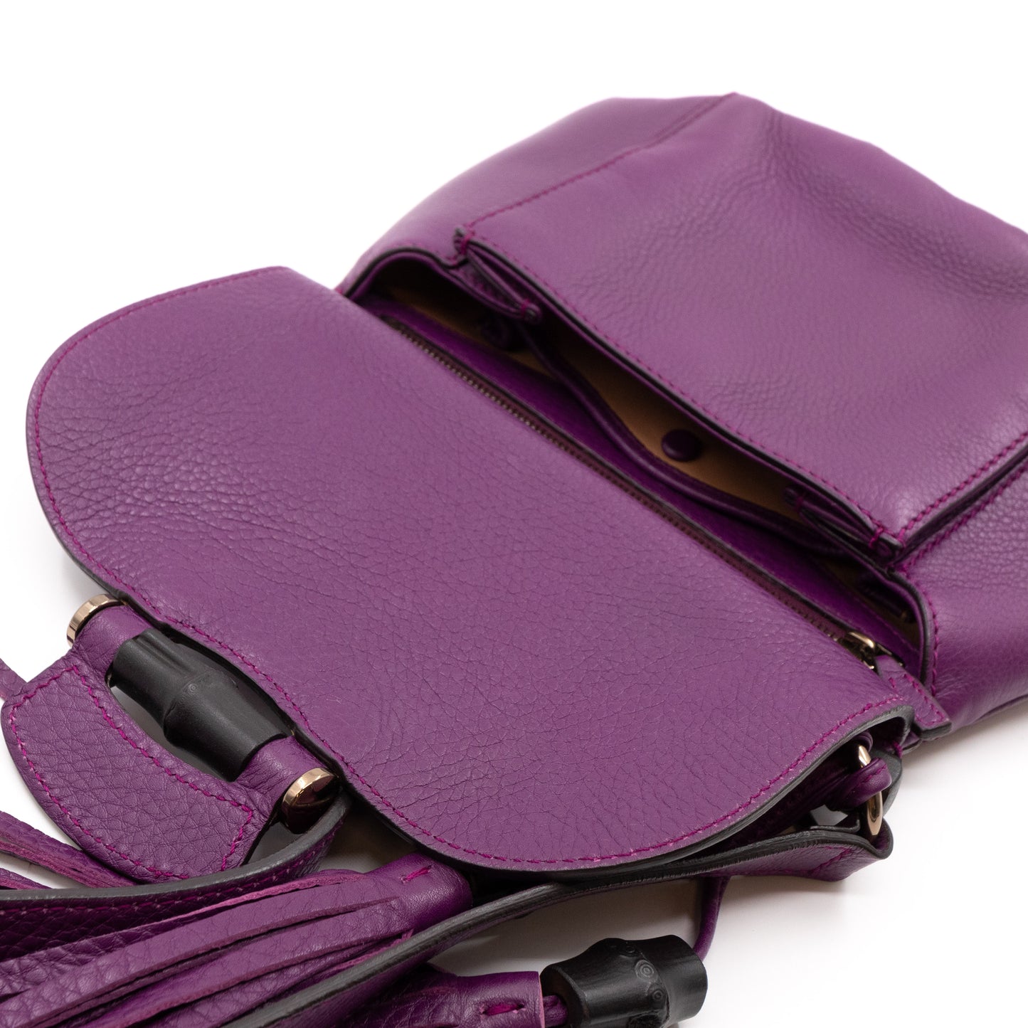 Nouveau Bamboo Shoulder Bag Purple Leather