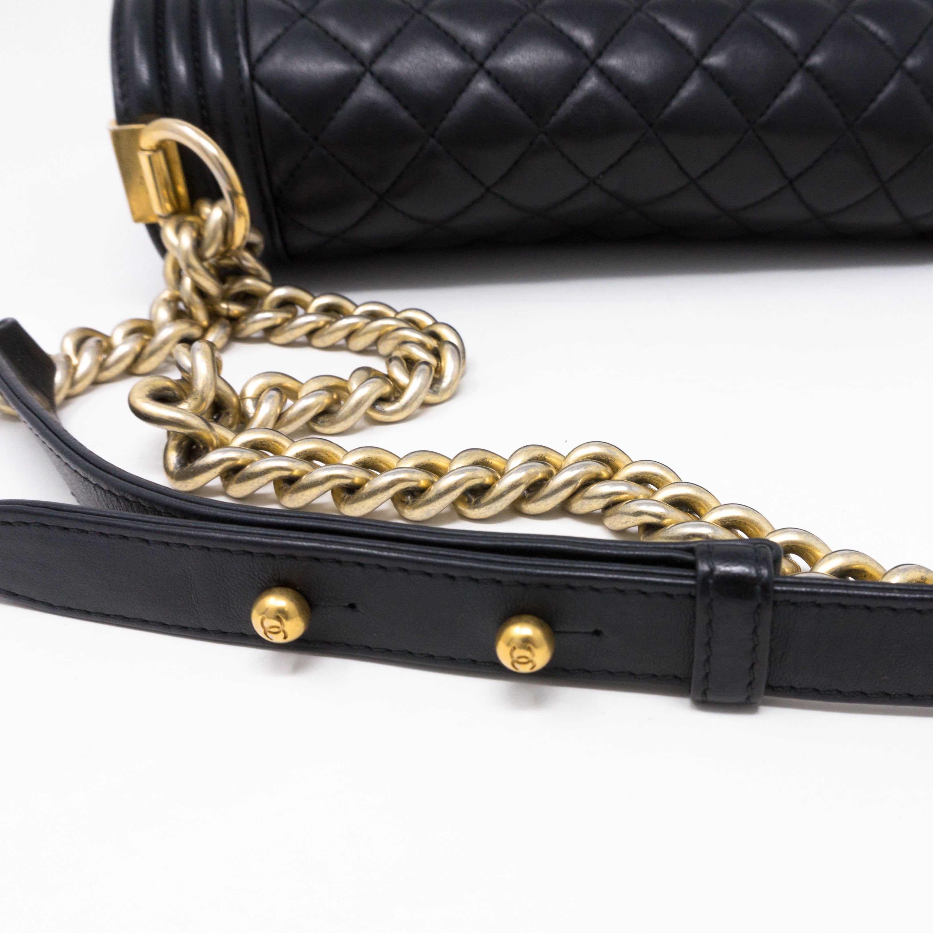 Boy Medium Black Lambskin Gold