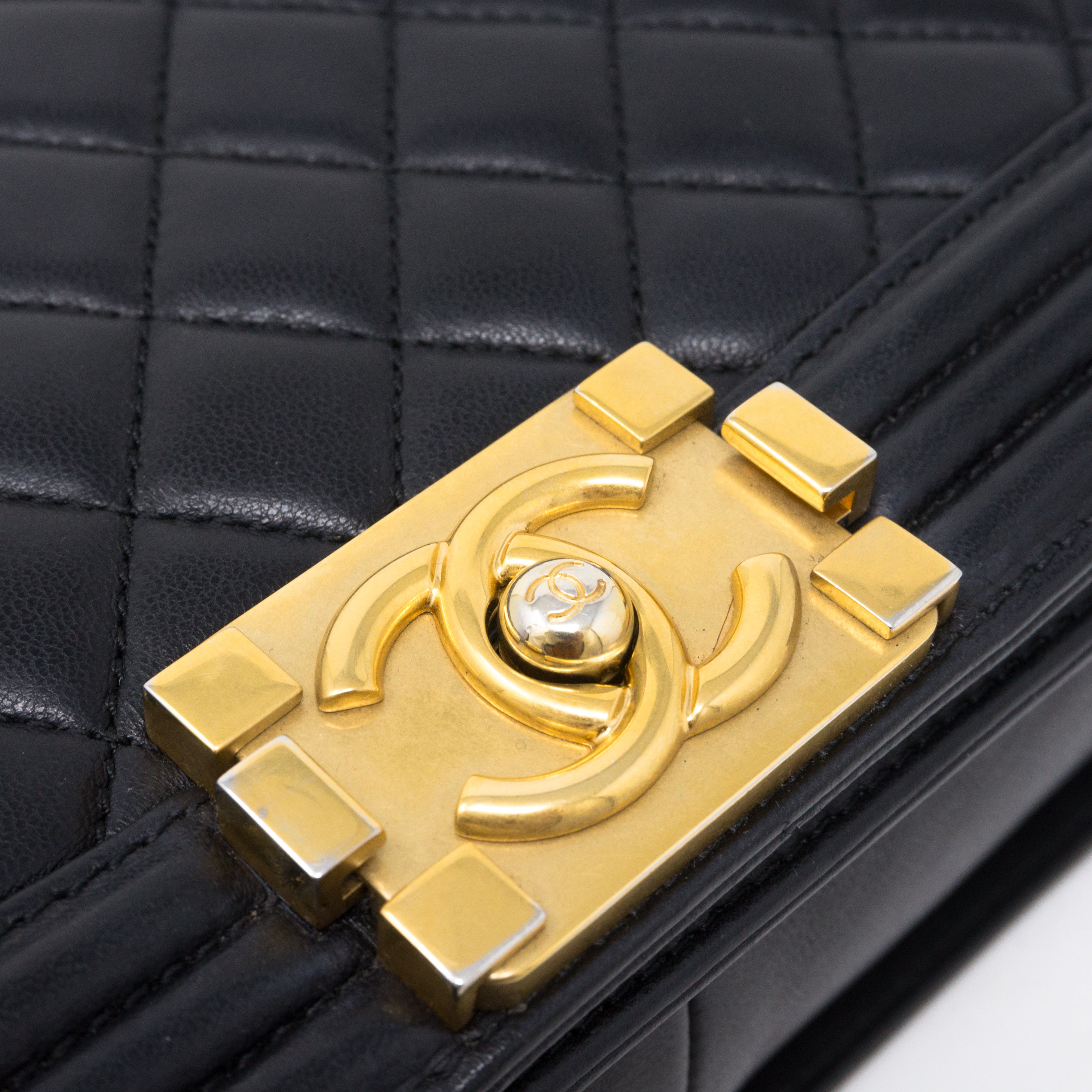 Boy Medium Black Lambskin Gold