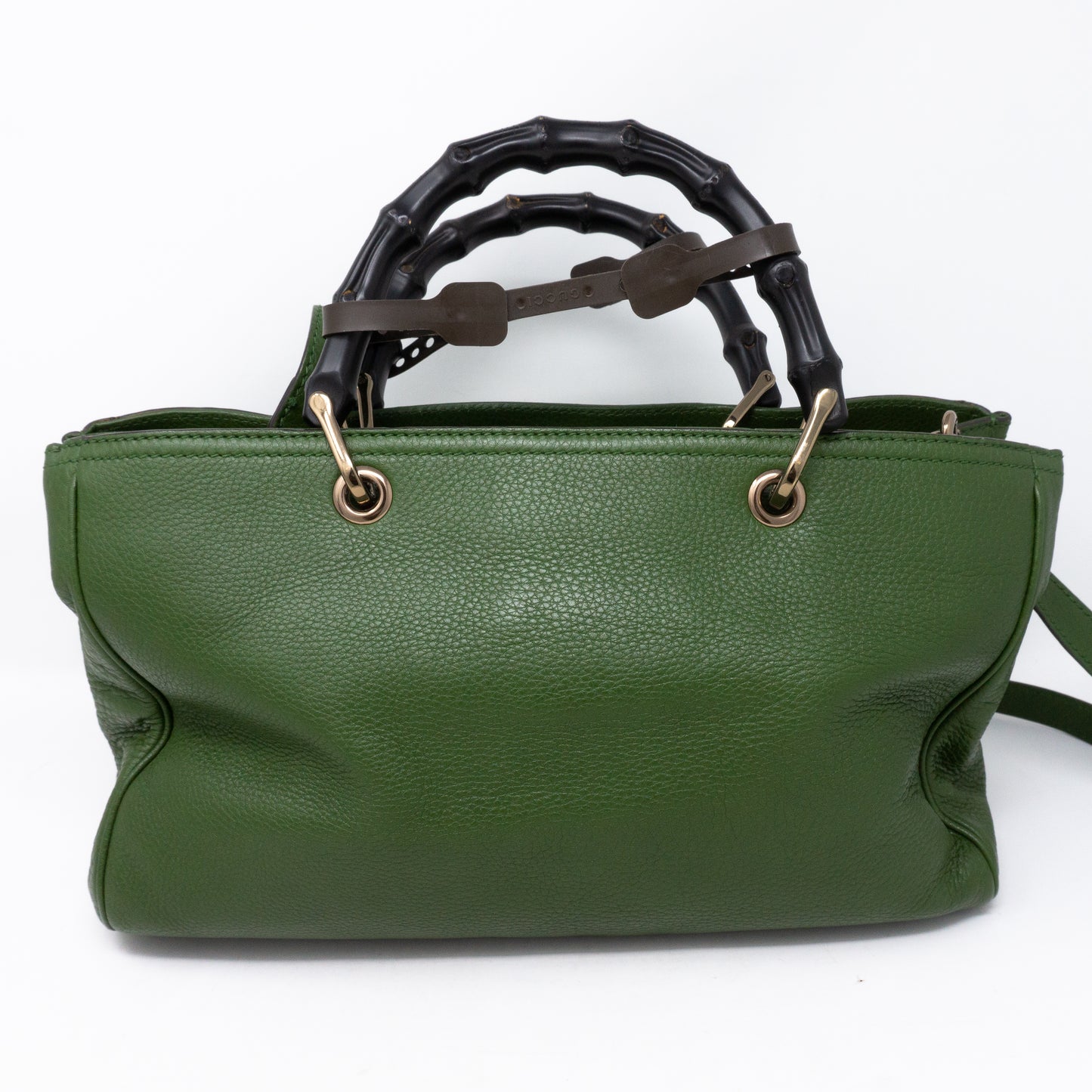 Bamboo Handle Tote Green Leather