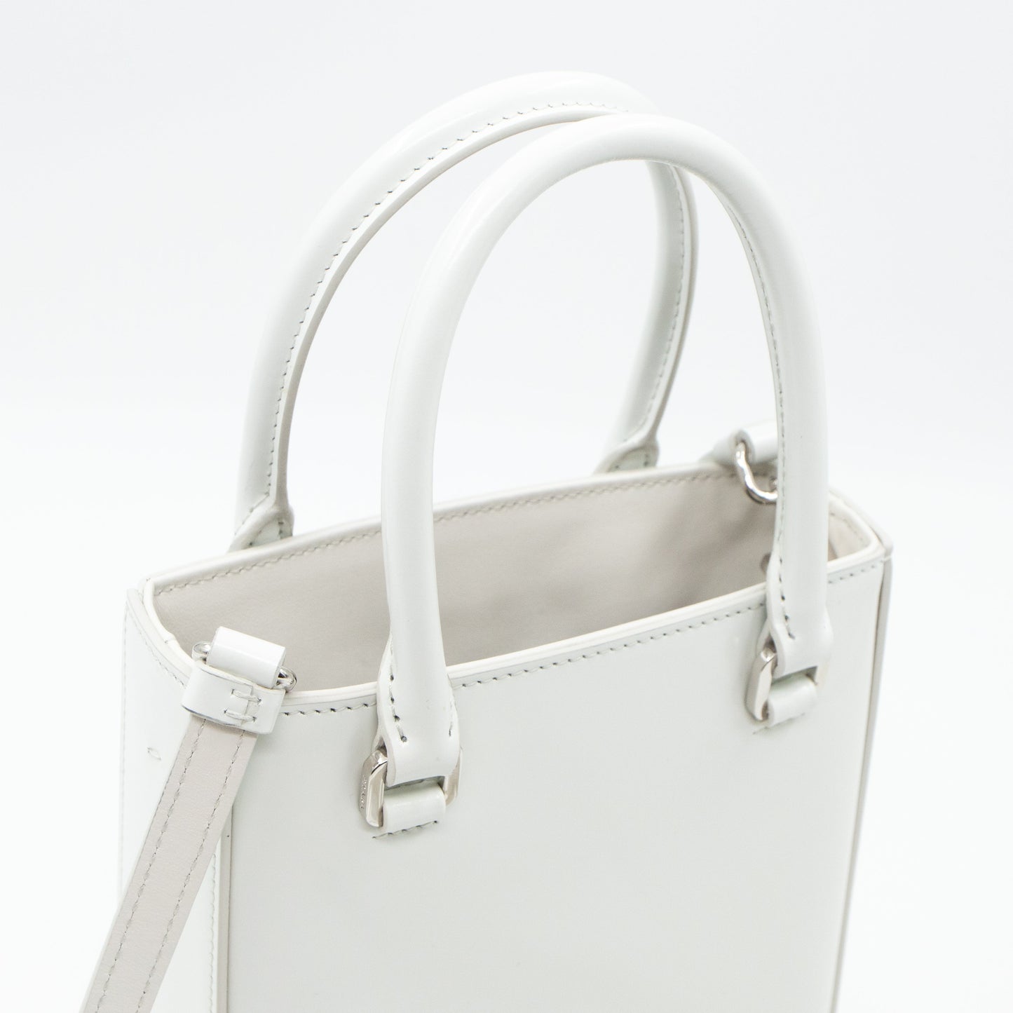 Small Crossbody Tote White Brushed Leather