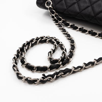 Single Flap Bag Black Caviar Silver