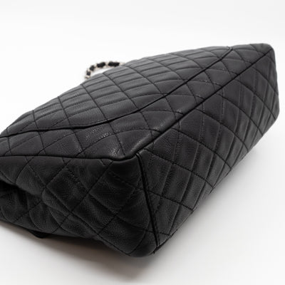 Single Flap Bag Black Caviar Silver